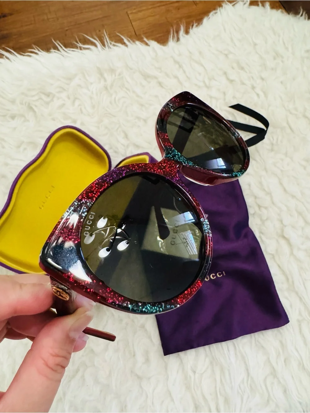 Gucci Multicolor Glitter Cat-Eye Sunglasses with Black Lenses